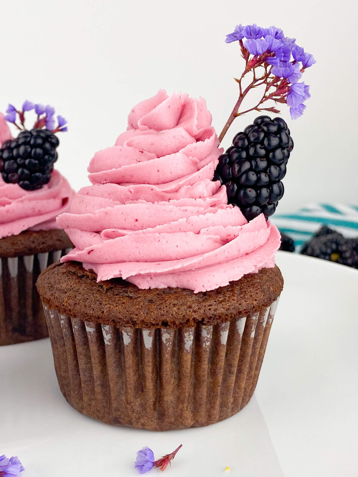 Kate's Safe and Sweet - Blackberry Frosted Chocolate Cupcakes Close-Up