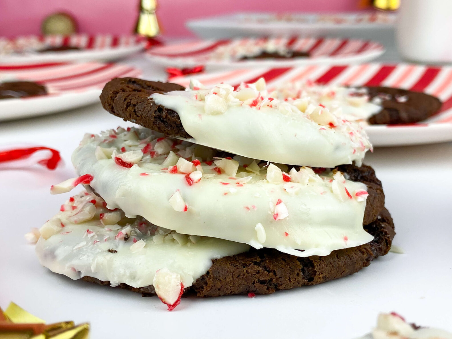 Kate's Safe & Sweet - White Chocolate Peppermint Brownie Cookies Stacked