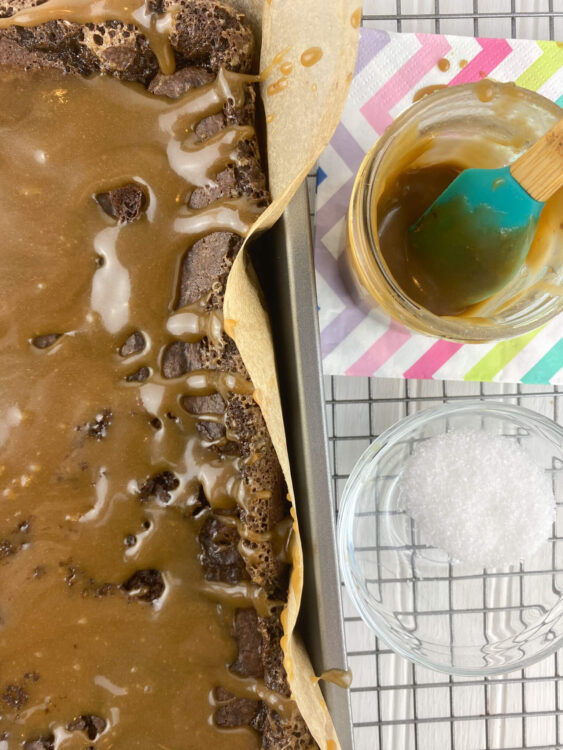 Kate's Safe and Sweet - Caramel Brownies -Topped Caramel