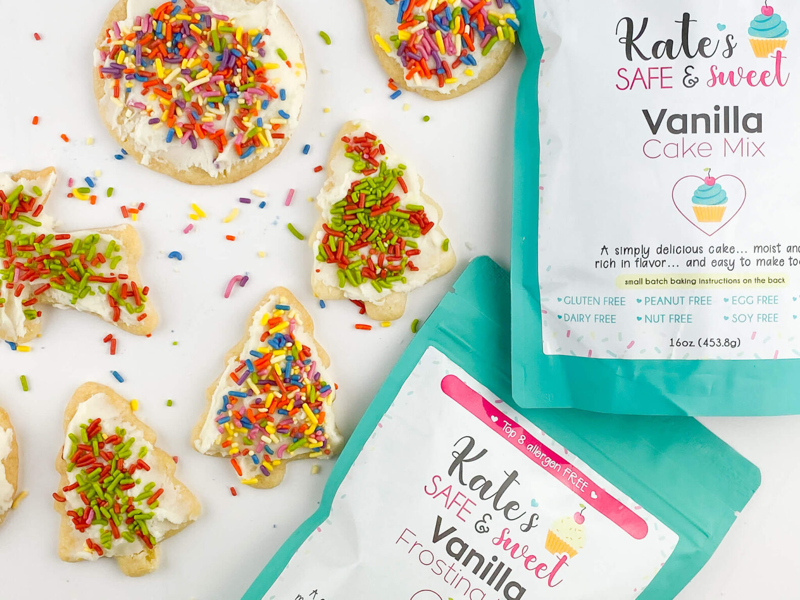 Kate's Safe and Sweet - Frosted Cookies with Sprinkles with Mixes Christmas