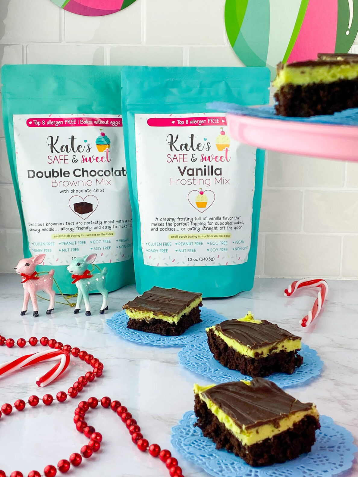 Kate's Safe and Sweet - Mint Frosted Chocolate Covered Brownie Bars Mixes