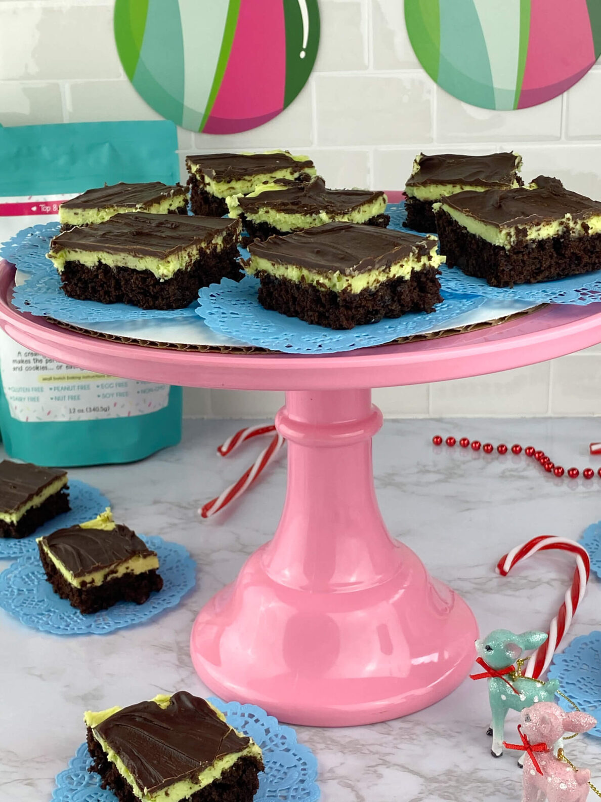 Kate's Safe and Sweet - Mint Frosted Chocolate Covered Brownie Bars Tray