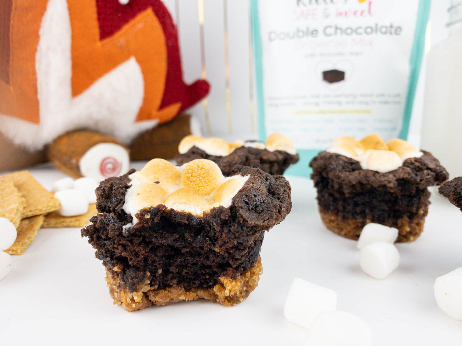 Kate's Safe and Sweet - Smores Brownie Cupcakes - Bite plus two