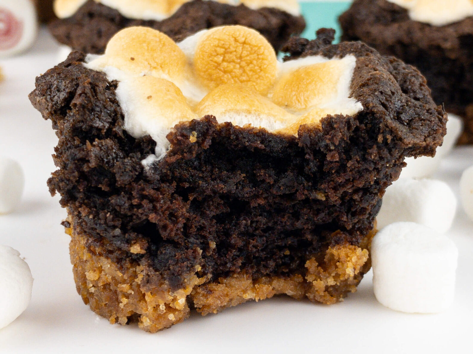 Kate's Safe and Sweet - Smores Brownie Cupcakes - Close Bite
