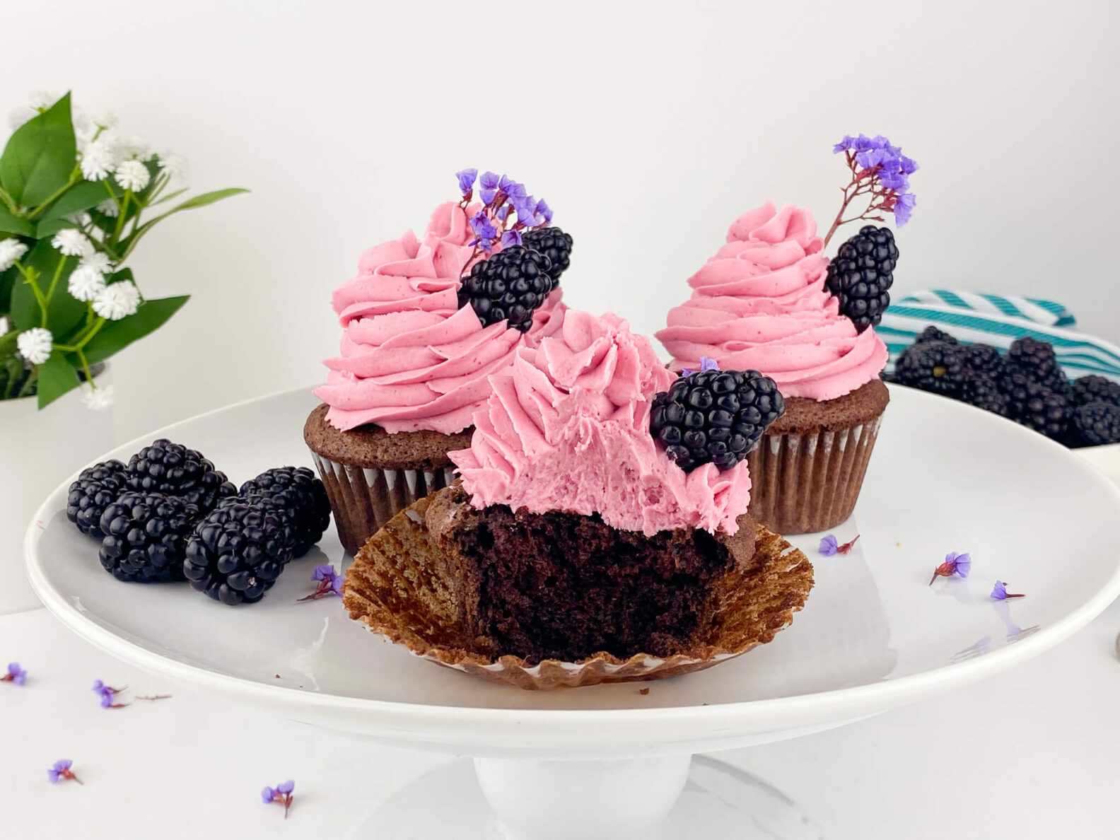 Kate's Safe and Sweet - Blackberry Frosted Chocolate Cupcakes Bite Trio
