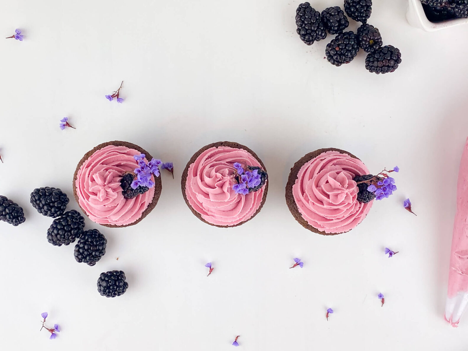 Kate's Safe and Sweet - Blackberry Frosted Chocolate Cupcakes from Top