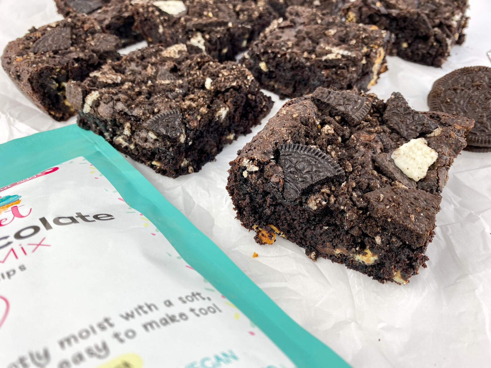 Kate's Safe and Sweet - Chocolate Sandwich Cookie Brownies Side