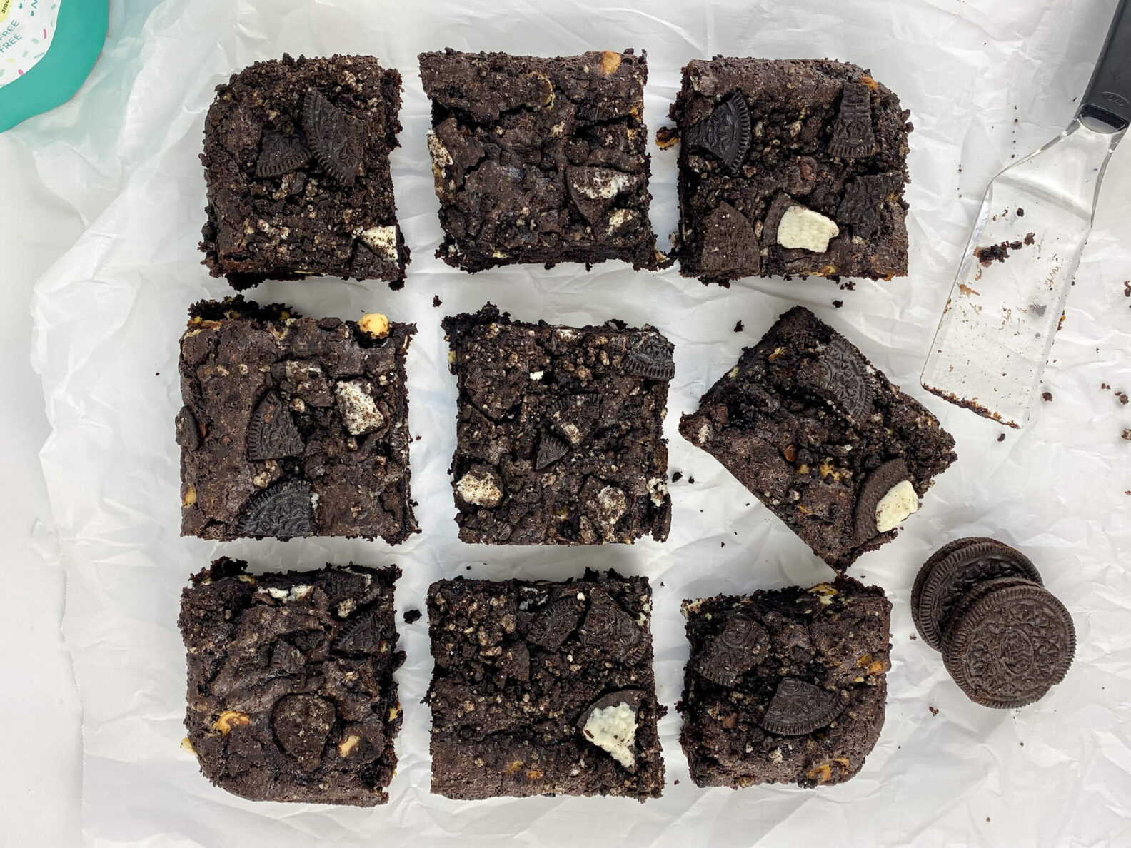 Kate's Safe and Sweet - Chocolate Sandwich Cookie Brownies Top