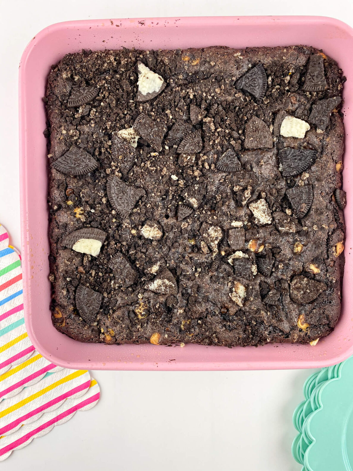 Kate's Safe and Sweet - Chocolate Sandwich Cookie Brownies in Pan