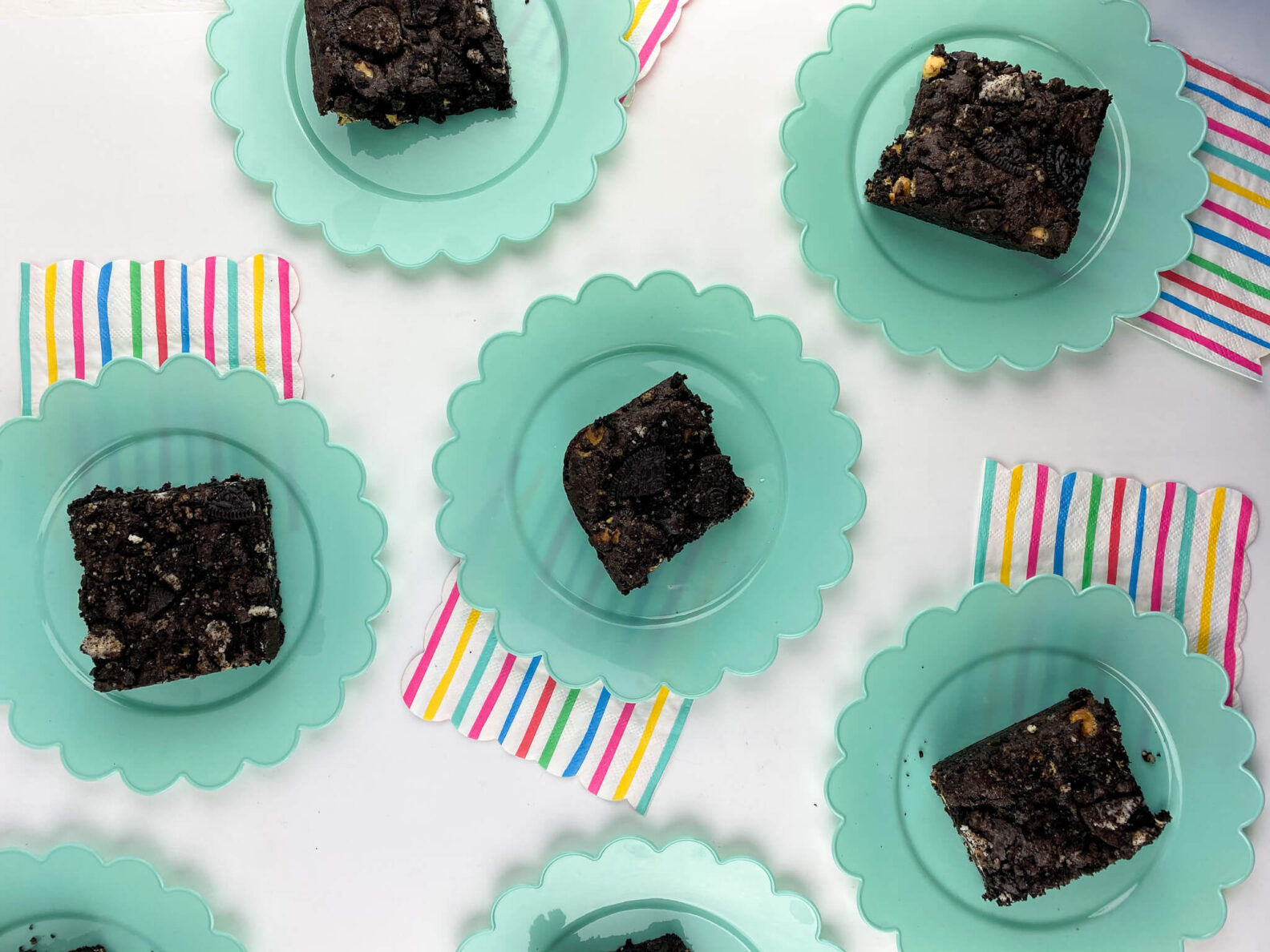 Kate's Safe and Sweet - Chocolate Sandwich Cookie Brownies on Plates
