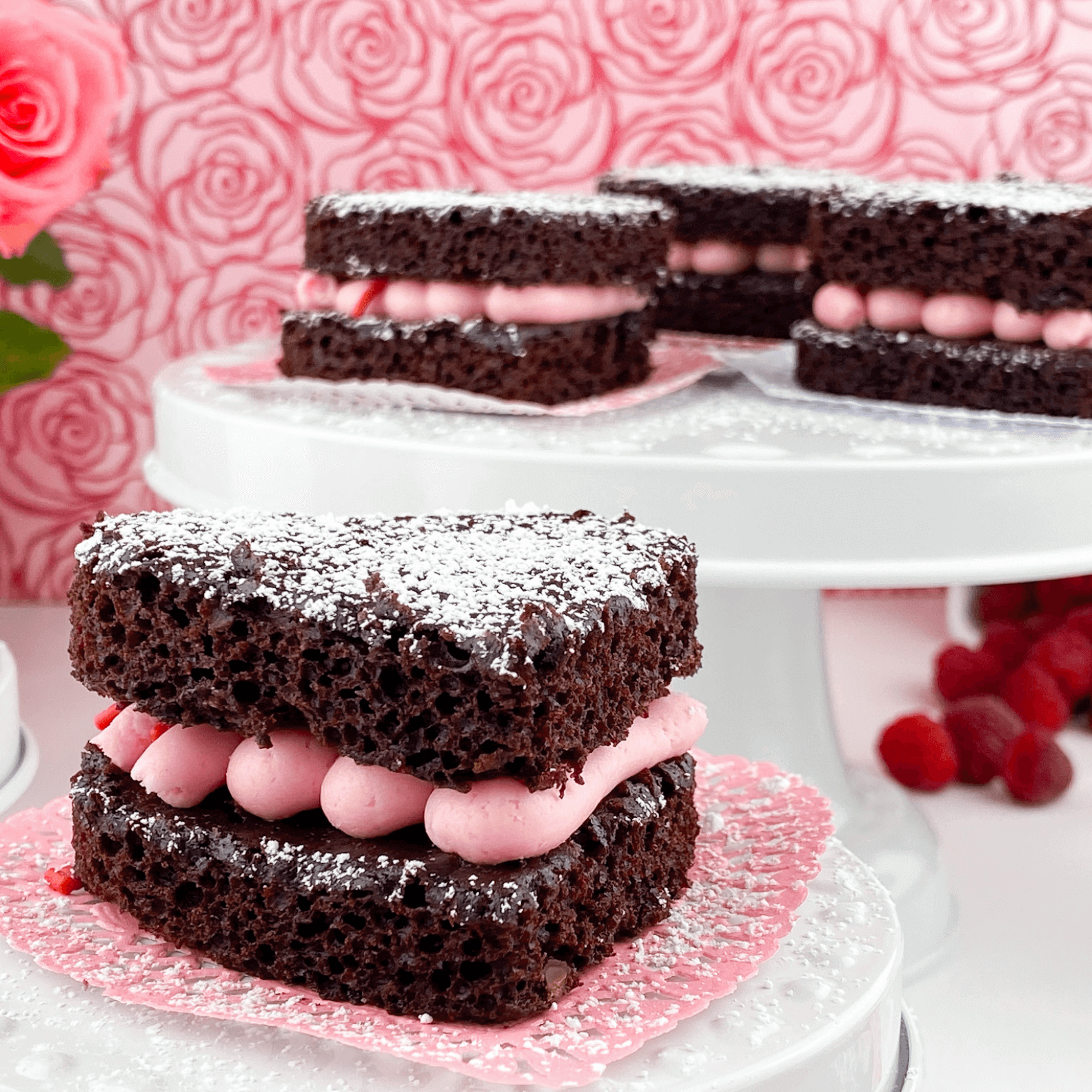 Kate's Safe and Sweet - Raspberry Brownies from Side with Frosting-