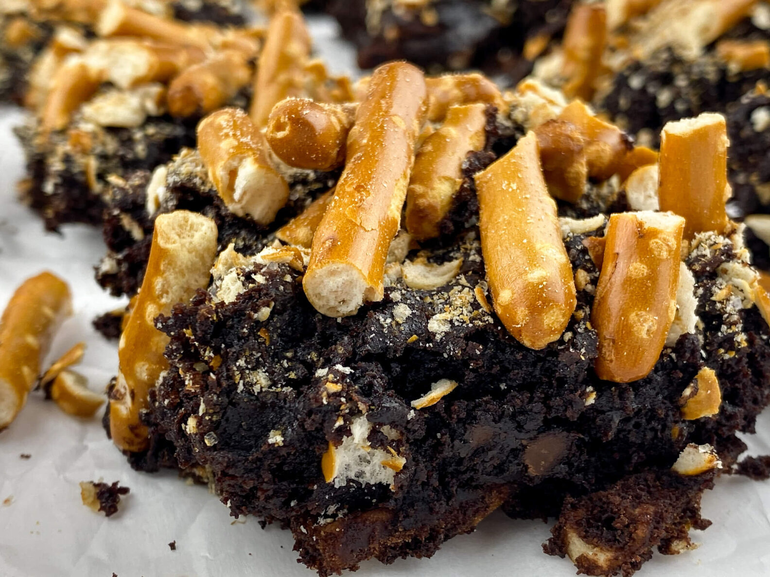 Kate's Safe and Sweet - Salted Pretzel Brownies Close-Up