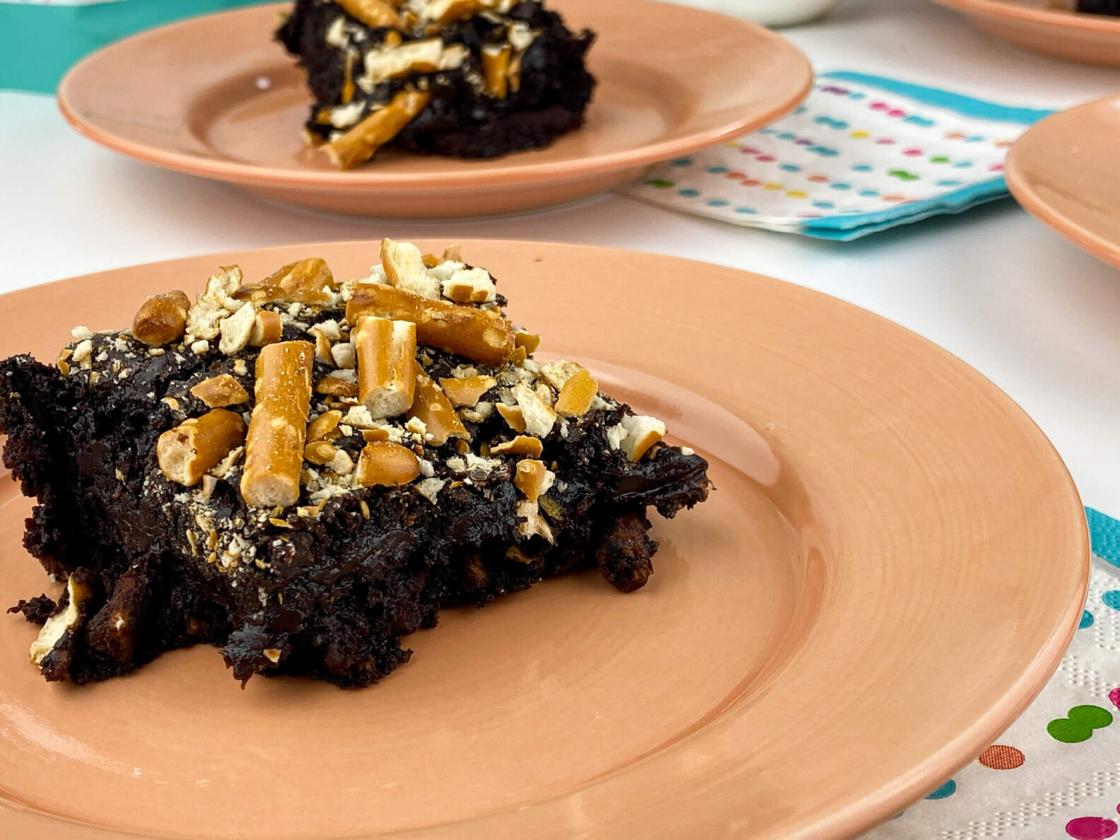 Kate's Safe and Sweet - Salted Pretzel Brownies on Plate