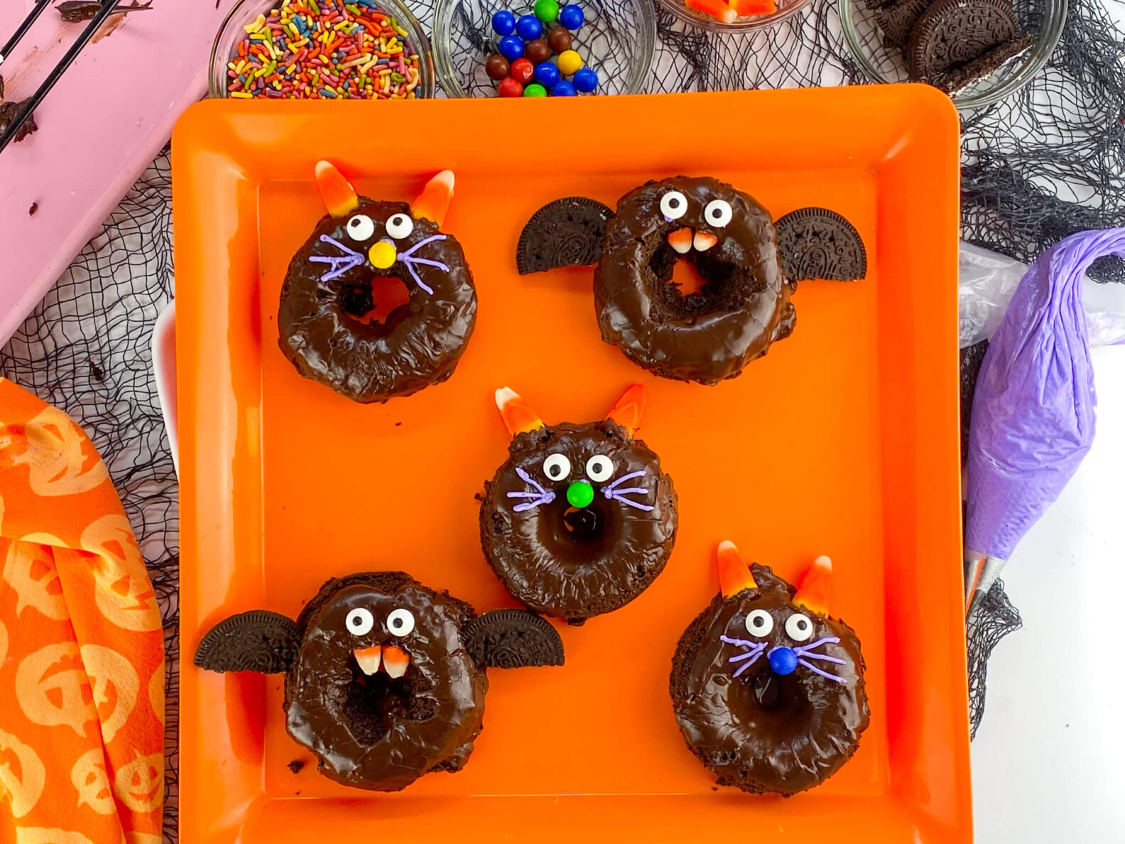 Kate's Safe & Sweet - Cat and Bat Donuts on Tray with Frosting