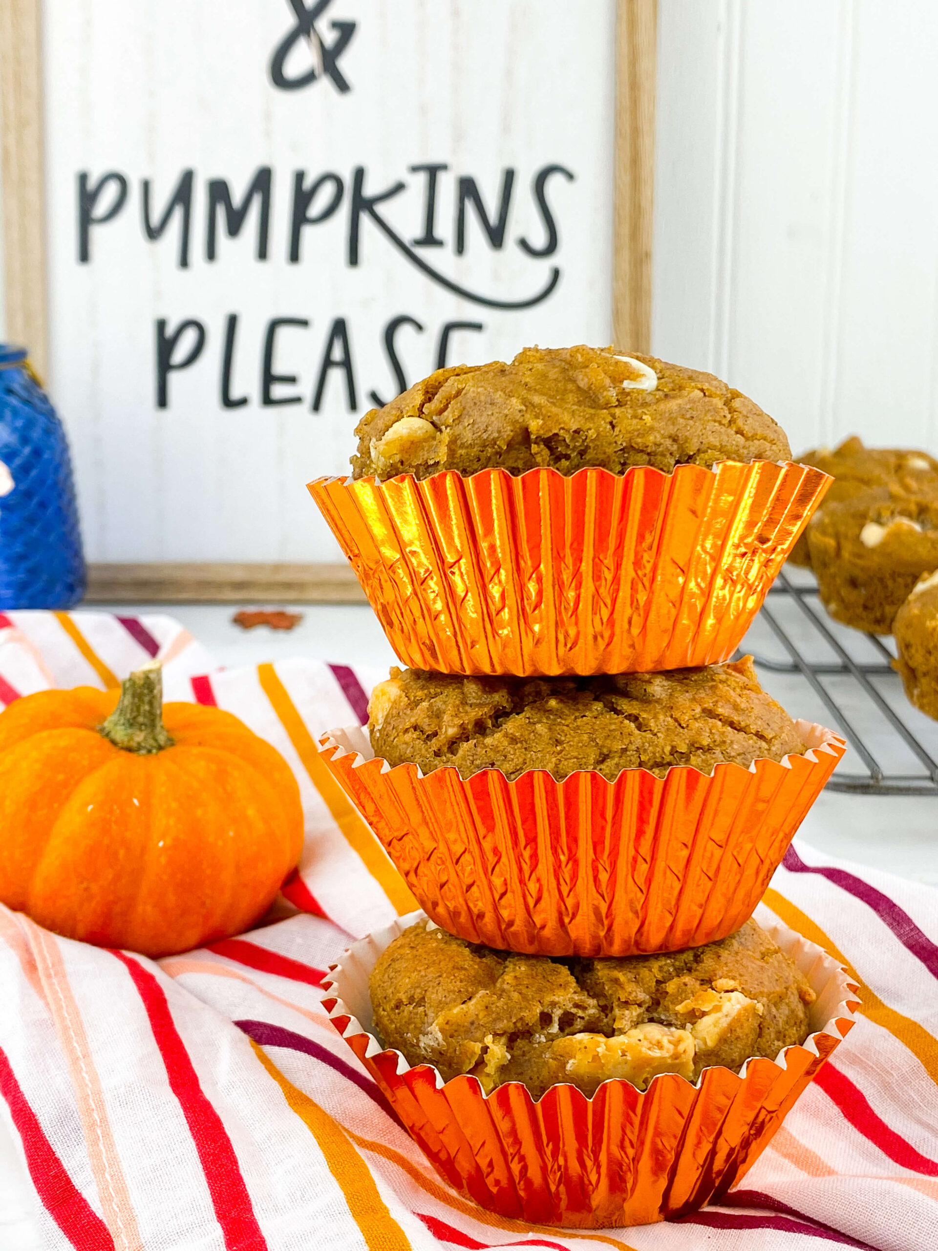 Kate's Safe & Sweet - Pumpkin White Chocolate Chip Muffins Triple
