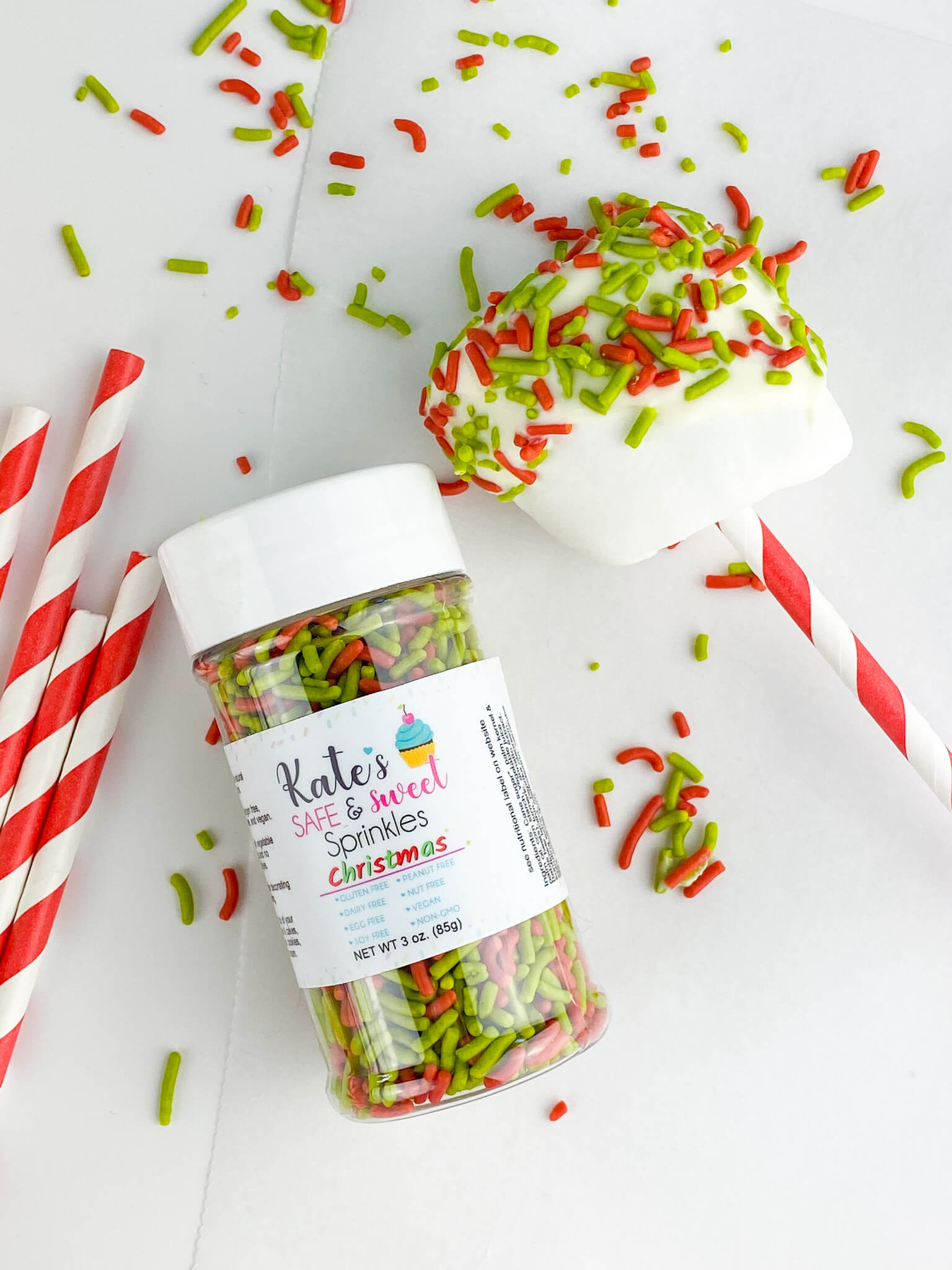 Kate's Safe & Sweet - Sprinkle Marshmallow Pops (Christmas) with Sprinkles