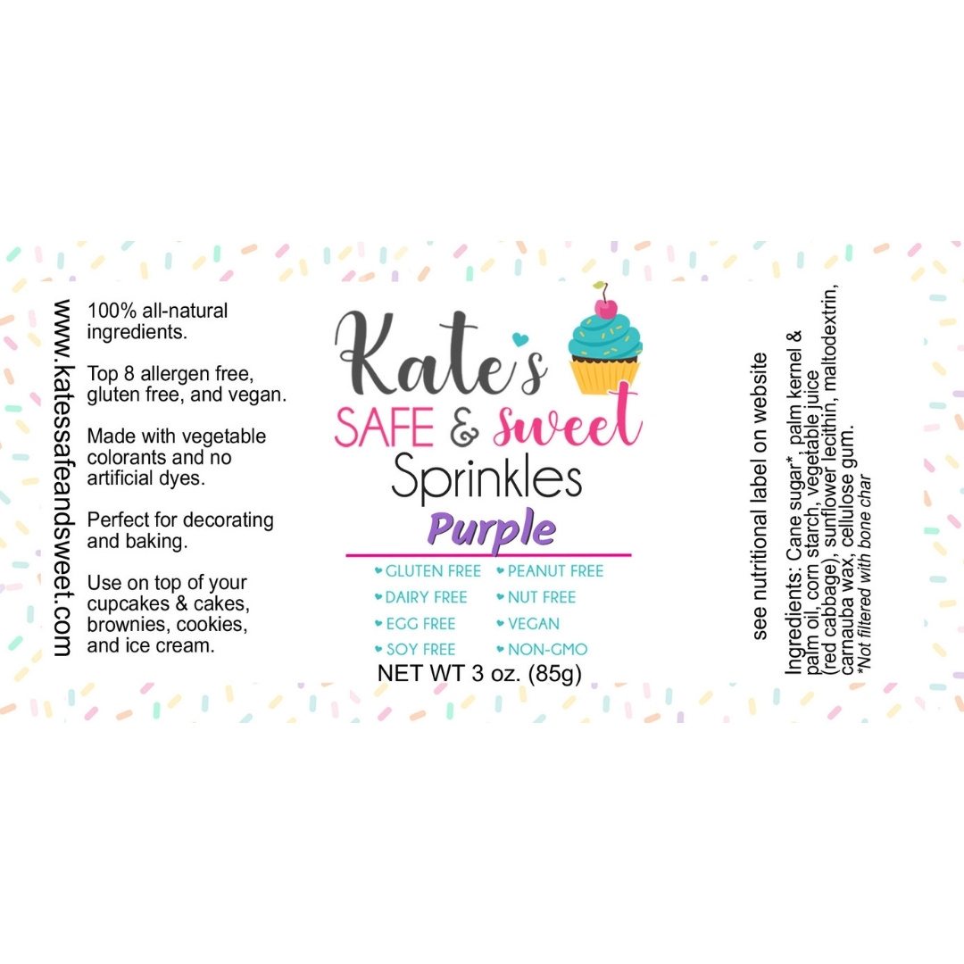 Kate's Safe & Sweet - Purple Sprinkles Label Kate's Safe & Sweet - Purple Sprinkles Label